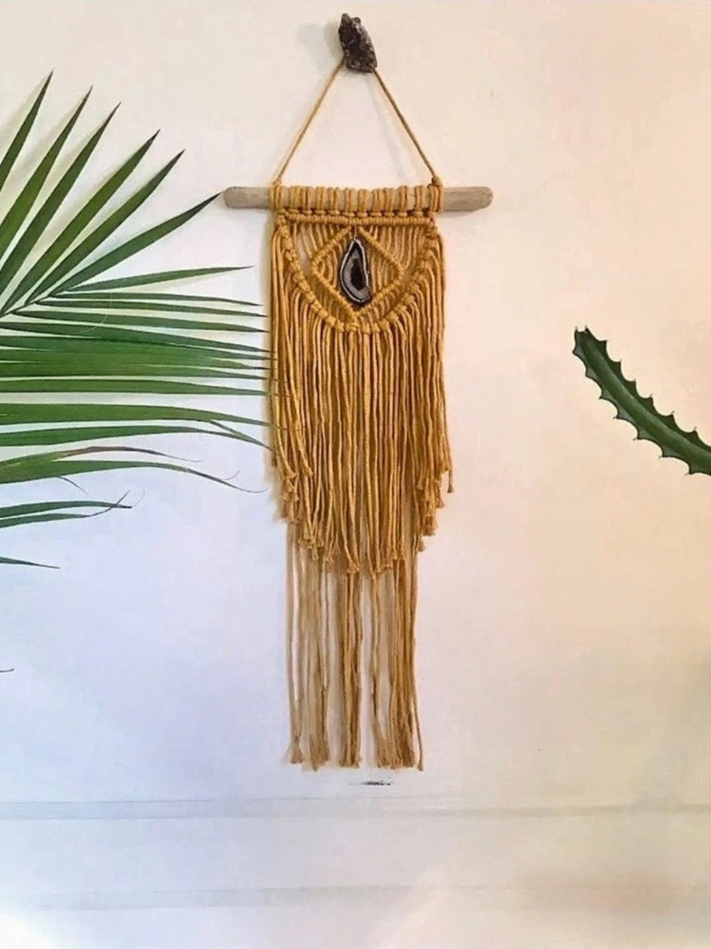 Macrame Wall Hanging in Mustard & Brown Agate